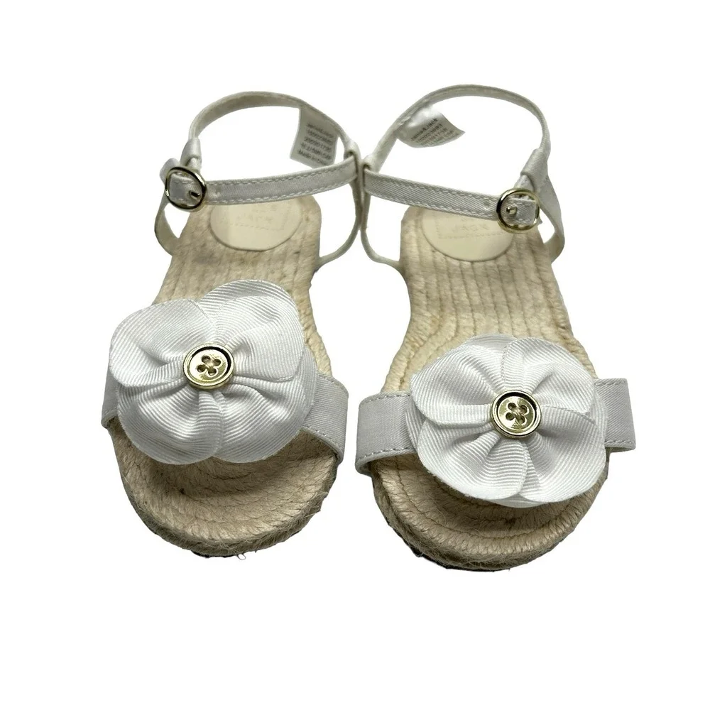 Janie‎ and Jack Toddler Girls Sandals Size 6 White Flower Jute Espadrille